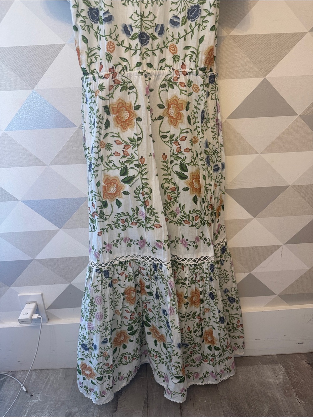 FARM Rio White Maxi Dress with Lavender, Yellow, Green and Blue Floral Print - Picture 5 of 5